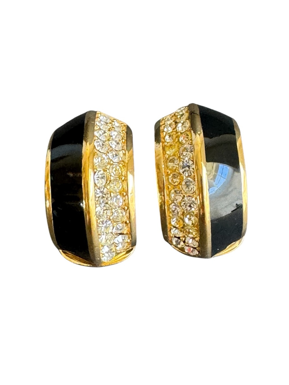 Vintage Christian Dior Huggie Hoop Earring Channel Set CZ Gold Plated Clip On